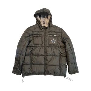 NFL Pro Line Dallas Cowboys Puffer Jacket Black Plaid Lined Hooded Mens XL